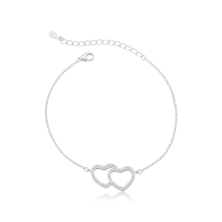 Pulseira Prata Cartierzinha Corações Vazados Cravejados