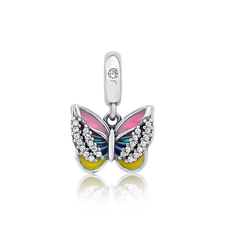 Berloque Prata c/ Ródio You Argola Borboleta Cravejada Resina Colorida