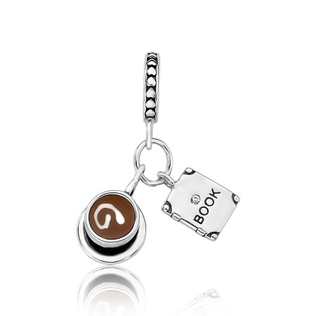 Berloque Prata c/ Ródio You Argola Café e Livro