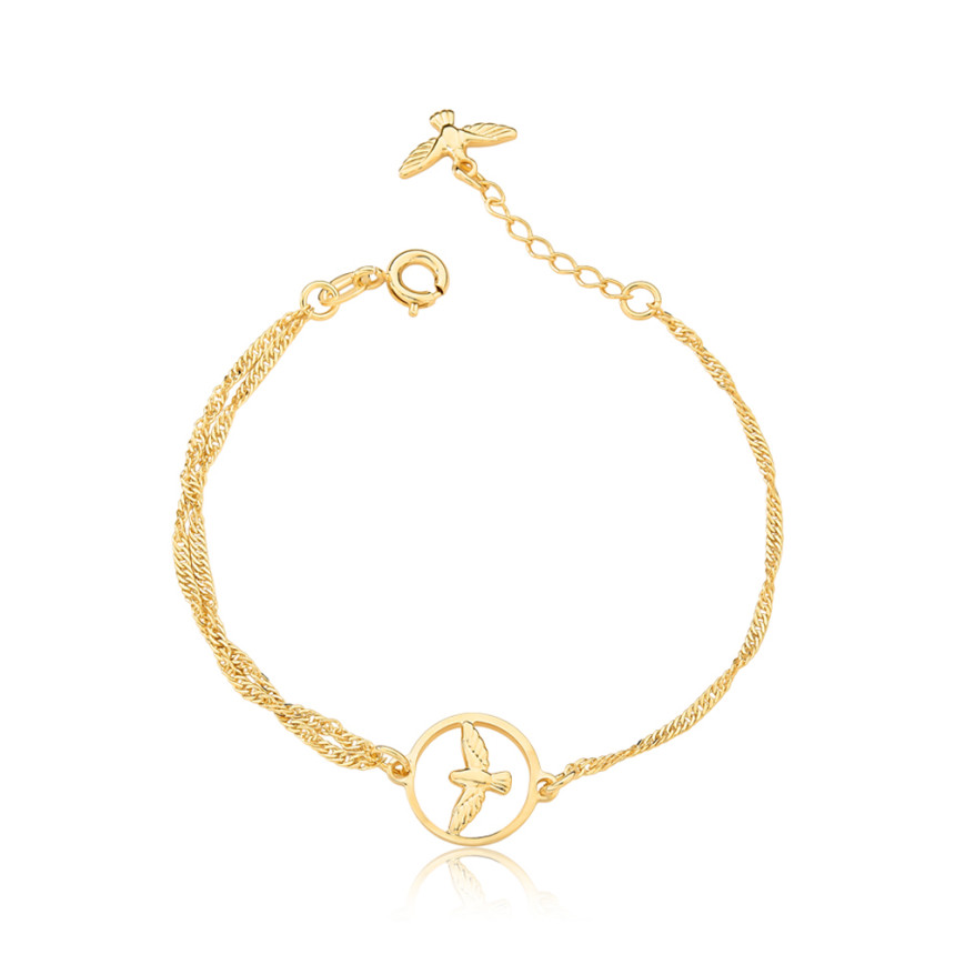 Pulseira Singapura c/ Pingente Espírito Santo Folheado a Ouro 18k