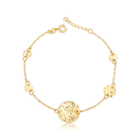Pulseira c/ Pingentes Fixos Redondos Melt Efeito "Amassado" Folheada a Ouro 18k