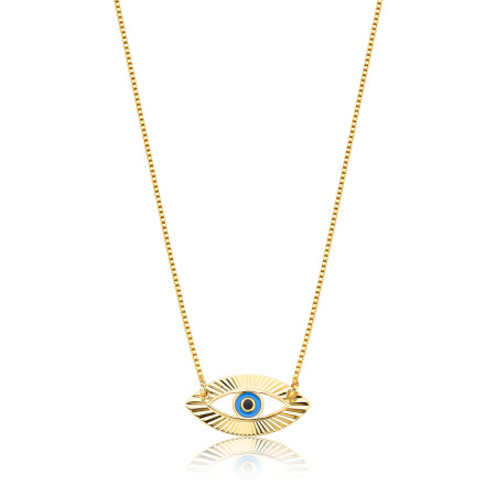 Gargantilha c/ Pingente Fixo Olho Grego Resina Folheado a Ouro 18k