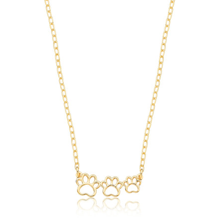 Gargantilha c/ 3 Patinhas Vazadas Folheada a Ouro 18k