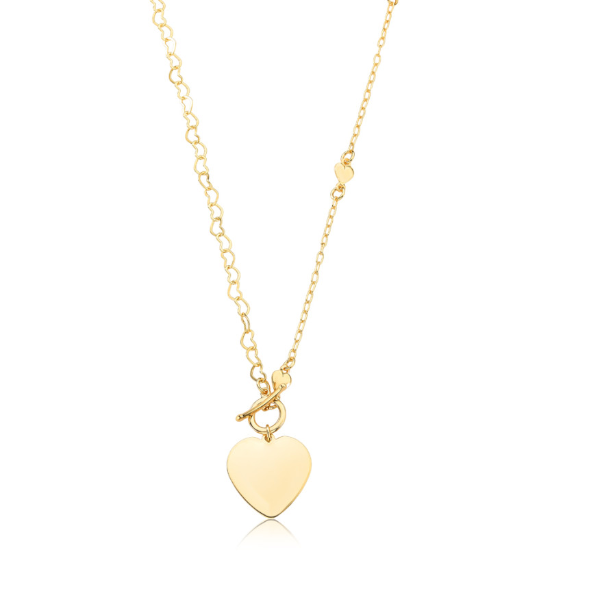Gargantilha Cartier e Elos Corações c/ Pingente Coração Placa Folheada a Ouro 18K