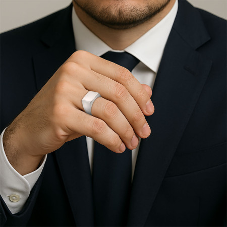 Anel Prata Masculino Retangular Liso