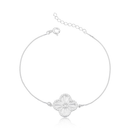 Pulseira Prata Veneziana Trevo c/ Zircônia Central