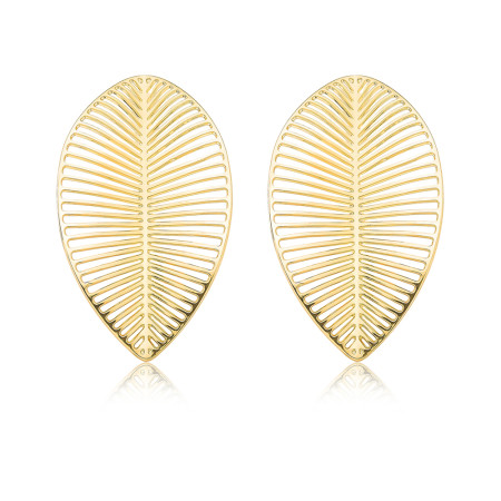 Brinco Folha Lisa Vazada Folheado a Ouro 18K