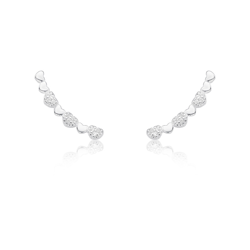 Brinco Prata Ear Cuff 7 Corações Lisos e Cravejados