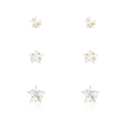 Kit Brincos Fixos Estrelas de Zircônias Folheados a Ouro 18k