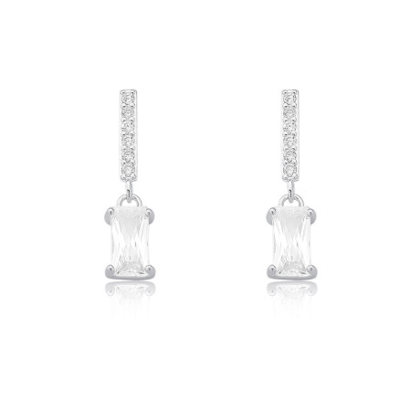 Brinco Prata Palito Cravejada c/ Zircônia Retangular