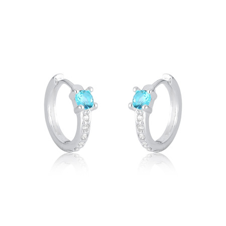 Argola Prata Click Cravejada c/ Ponto Luz Verde Paraíba 13mm