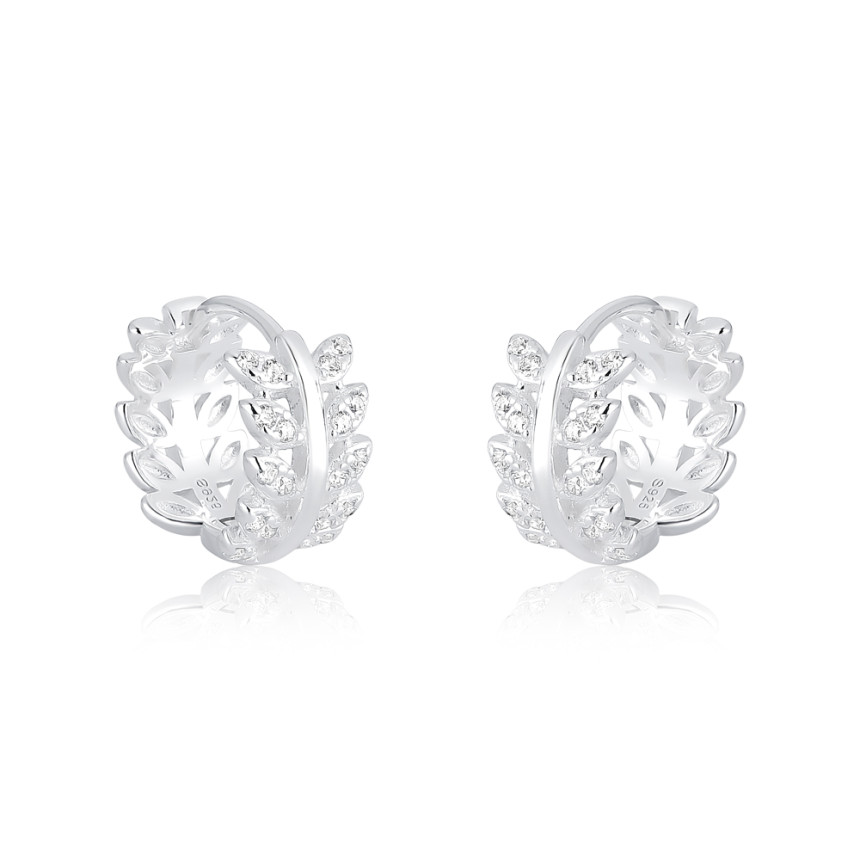 Argola Prata Click Folhinhas Lisas e Cravejadas12mm