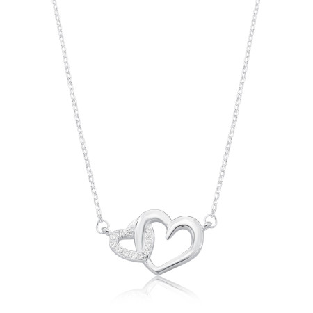 Gargantilha Prata Cartierzinha Corações Liso e Cravejado Entrelaçados