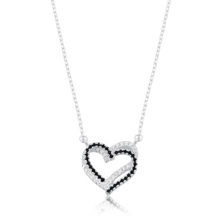 Gargantilha Prata Cartierzinha Corações Cravejados c/ Zircônias Brancas e Negra