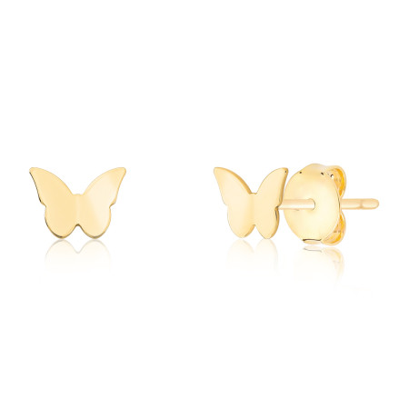 Brinco Fixo Infantil Borboleta Lisa Folheada a Ouro 18k