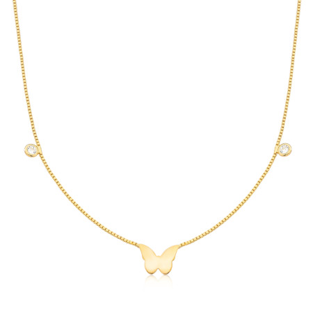 Gargantilha Infantil Veneziana Borboleta c/ Pontos Luz Folheada a Ouro 18k