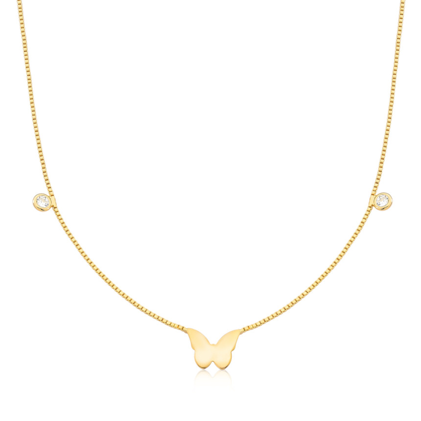 Gargantilha Infantil Veneziana Borboleta c/ Pontos Luz Folheada a Ouro 18k