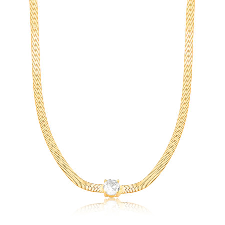 Corrente Fita Lisa c/ Ponto Luz Redondo 40cm (3mm) Folheado a Ouro 18k