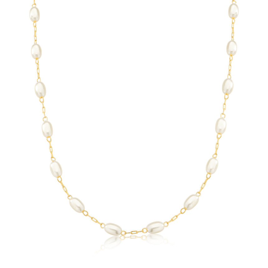 Choker Perola Arroz Folheada a Ouro 18K