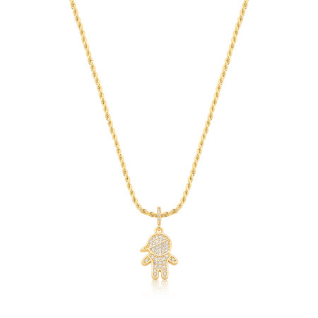 Gargantilha Cordão Baiano c/ Menino Cravejado Folheado a Ouro 18k