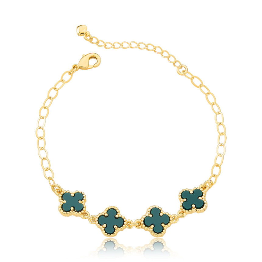 Pulseira Cartierzinha Trevo Acrílico Verde Folheada a Ouro 18k