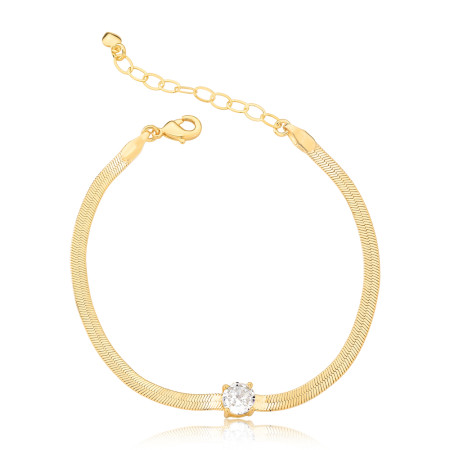 Pulseira Fita Lisa c/ Ponto Luz Redondo (3mm) Folheado a Ouro 18k