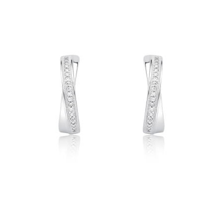 Brinco Prata Meia Argola Cravejada c/ Tarraxa