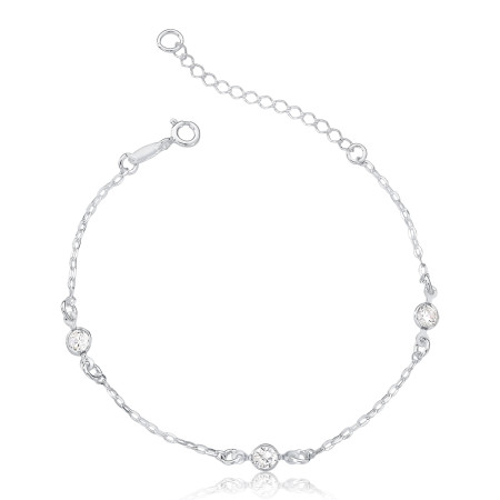 Pulseira Prata Cartierzinha c/ Três Pontos Luz Embutidos