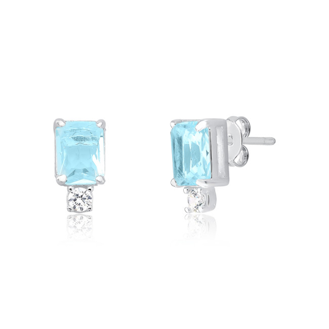 Conjunto Prata c/ Zircônia Retangular Acqua e Ponto Luz