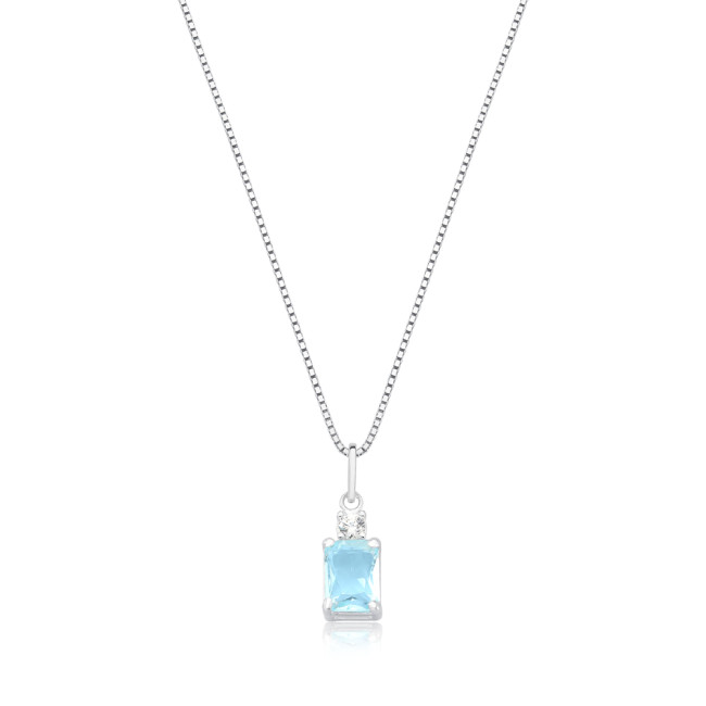 Conjunto Prata c/ Zircônia Retangular Acqua e Ponto Luz
