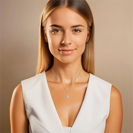 Conjunto Prata c/ Zircônia Retangular Acqua e Ponto Luz