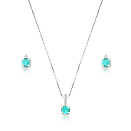 Conjunto Prata c/ Zircônia Redonda Turmalina c/ Ponto Luz
