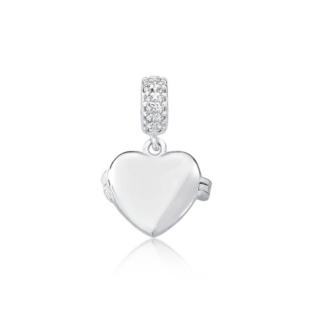 Berloque Prata You Argola Cravejada e Relicário Coração Liso