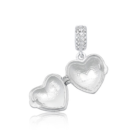 Berloque Prata You Argola Cravejada e Relicário Coração Liso