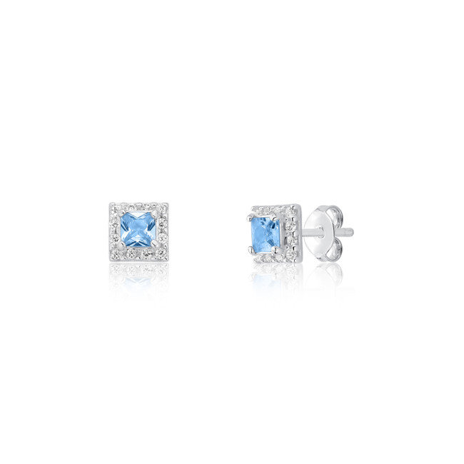 Conjunto Prata c/ Zircônia Acqua Quadrada Borda Cravejada