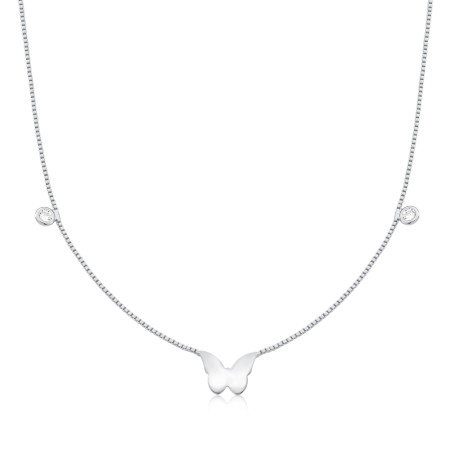 Gargantilha Prata Leve Infantil Veneziana Borboleta c/ Pontos Luz