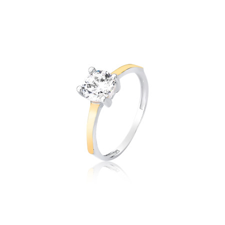 Anel Prata Solitário 6mm c/ Aplique em Ouro