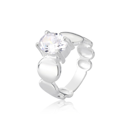 Anel Prata Gomos Lisos c/ Zircônia Oval 7mm