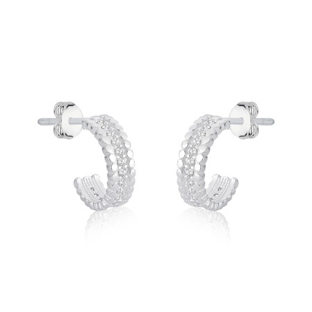 Argola Prata Fileira Cravejada c/ Borda Trabalhada 15mm c/ Tarraxa