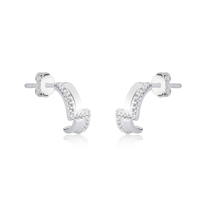 Argola Prata Fio Liso c/ Linhas Retas e Sobrepostas Cravjadas 12mm c/ Tarraxa