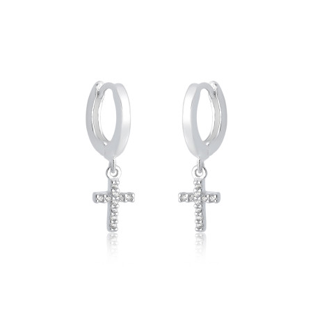 Argola Prata Click  Lisa c/ Cruz Cravejada 12mm