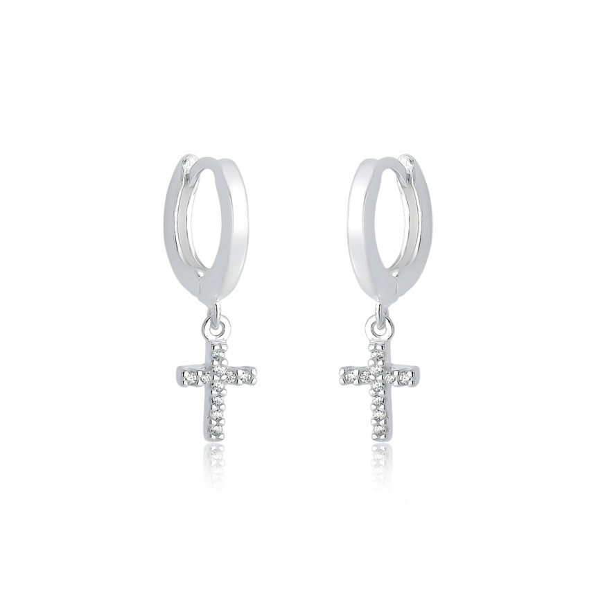 Argola Prata Click  Lisa c/ Cruz Cravejada 12mm