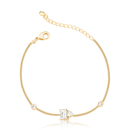 Pulseira Veneziana Dupla c/ Zircônia Retangular e Coração Folheada a Ouro 18k