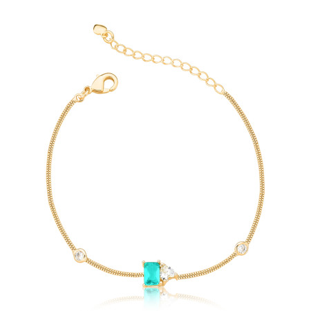 Pulseira Veneziana Dupla c/ Zircônia Turmalina Retangular e Coração Folheada a Ouro 18k