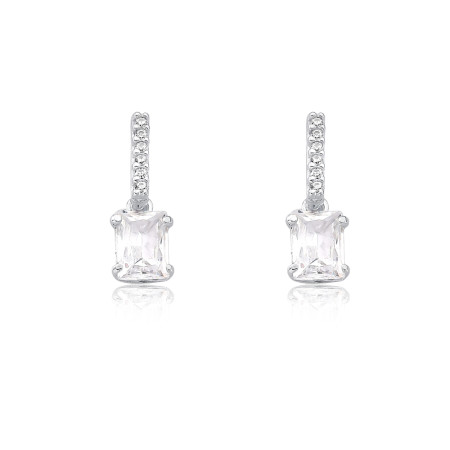 Brinco Prata c/ Palito Cravejado c/ Zircônia Retangular