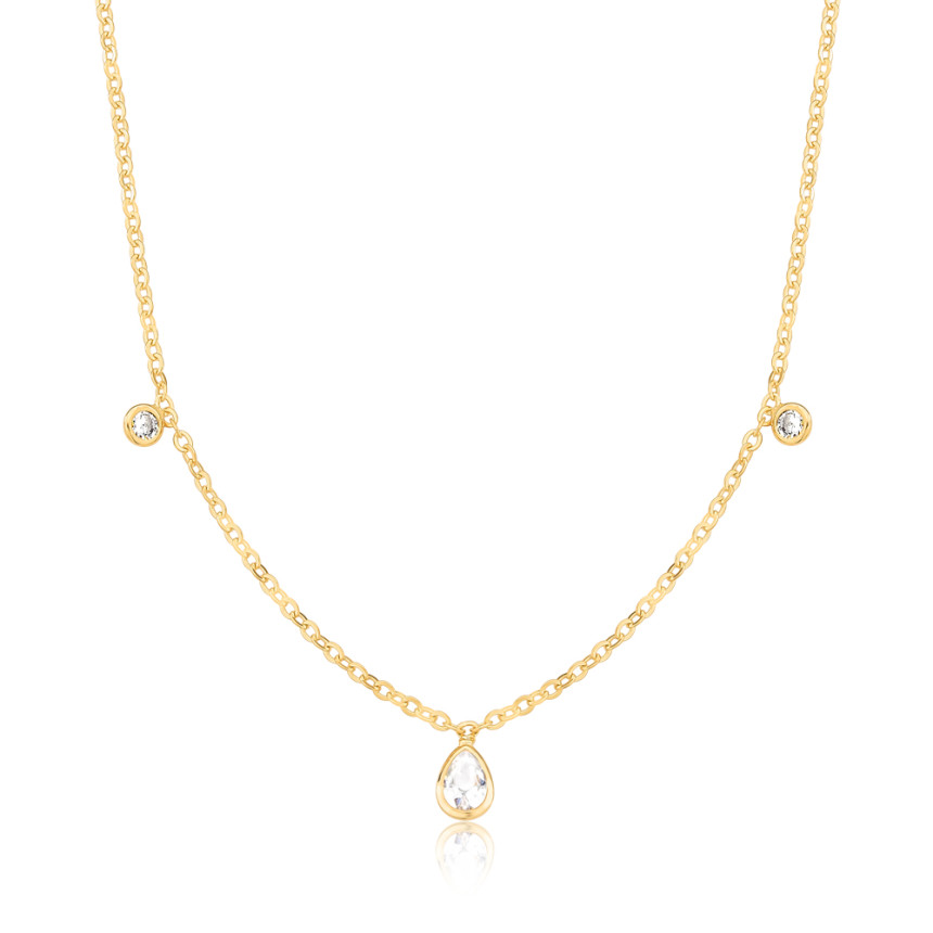 Choker Cartierzinha c/ Ponto Luz Gota e Redondo Folheada a Ouro 18k