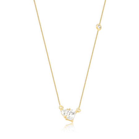 Gargantilha Veneziana Coração Cristal e Zirconia Retangular c/ Ponto Luz Folheada a Ouro 18k