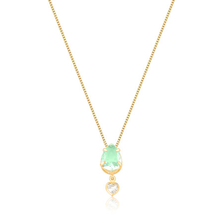 Gargantilha Veneziana Zircônia Gota Acqua c/ Zircônia Coração Suspensa Folheada a Ouro 18k