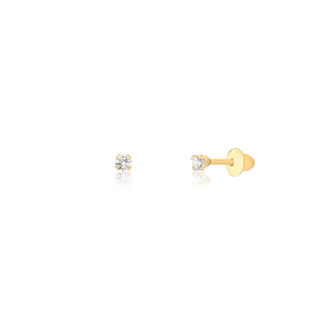 Brinco de Ouro 18k Infantil Zircônia 2mm Baby