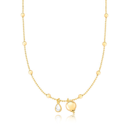 Gargantilha Bolinhas c/ Pingente Bola Lisa e Gota Zircônia Folheada a Ouro 18k